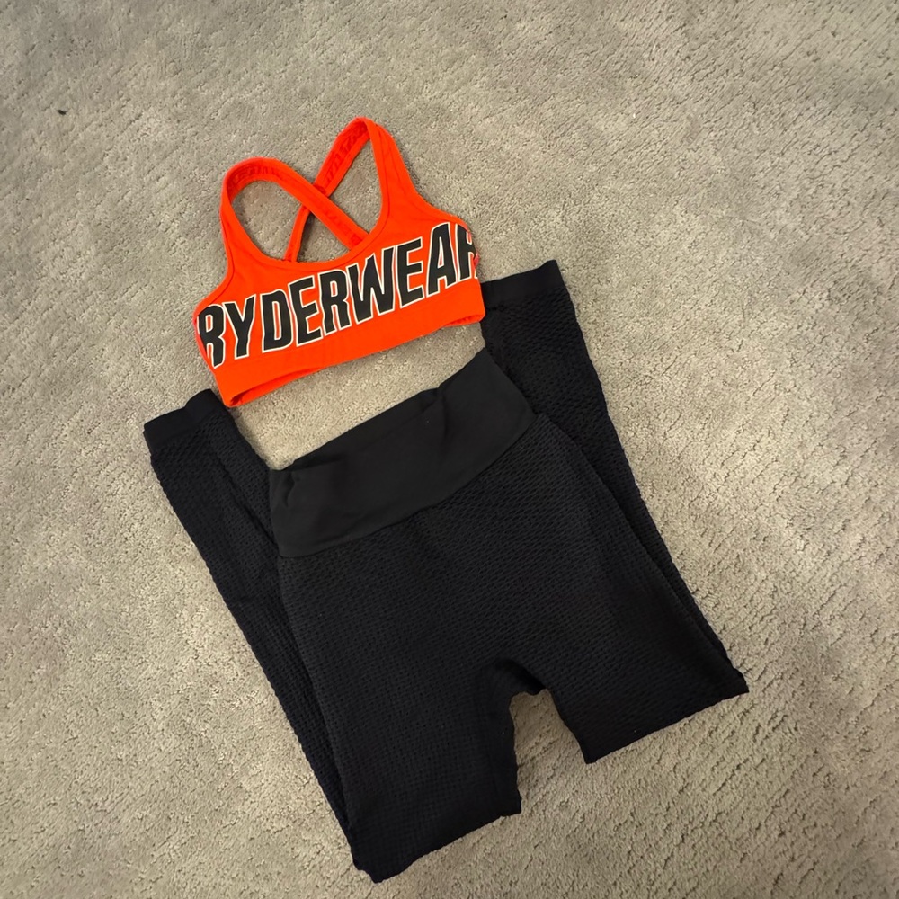 Ryderwear Red Sports Bra and Black Leggings Set